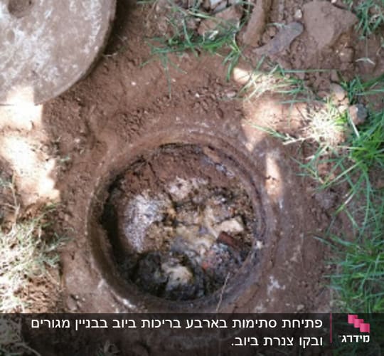 בור ביוב פתוח עם מכסה בצד